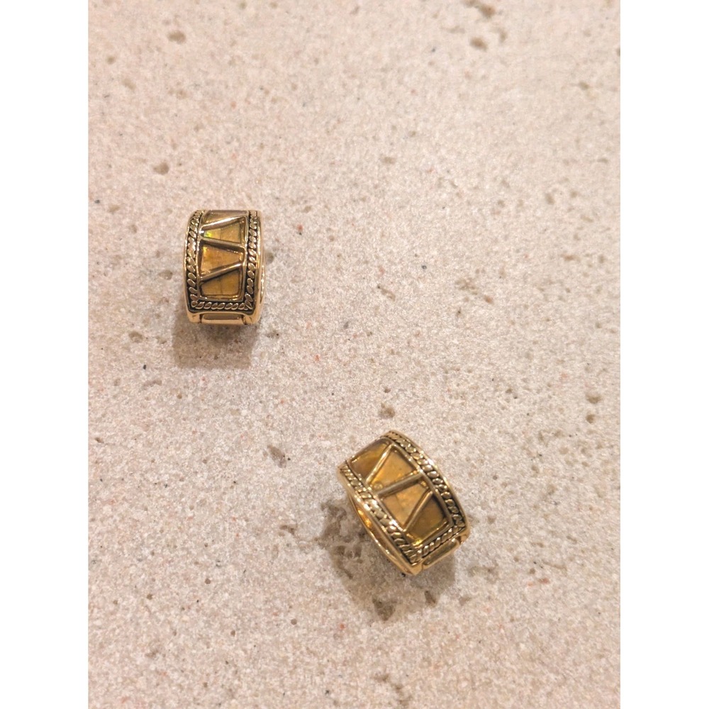 Vintage Monet Magnetic Clip On Earrings Gold Tone Mother of Pearl Huggie‎ Small